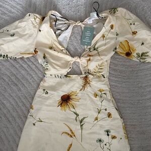 H&M Cream Midi Dress with Yellow Floral Print